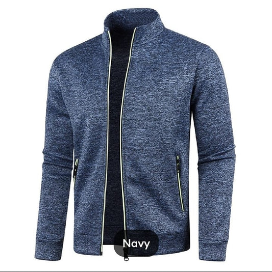 Men's Classic High Collar Full Zip Color-Block Knitted Cardigan Sweater Coat Casual Fashion Streetwear