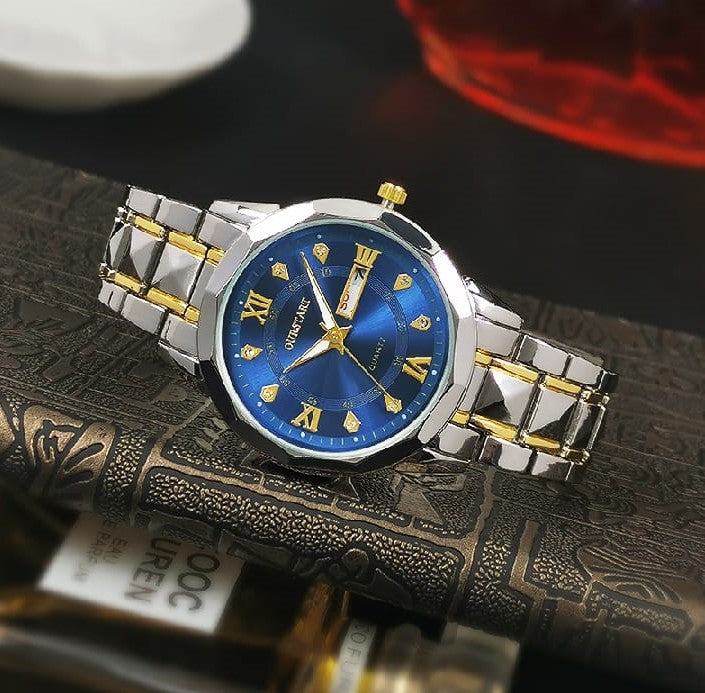 leisure double calendar men's watch waterproof luminous rivets quartz steel belt watch men's watch