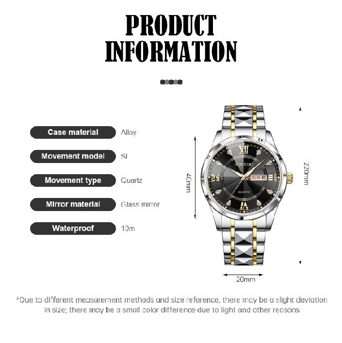 leisure double calendar men's watch waterproof luminous rivets quartz steel belt watch men's watch